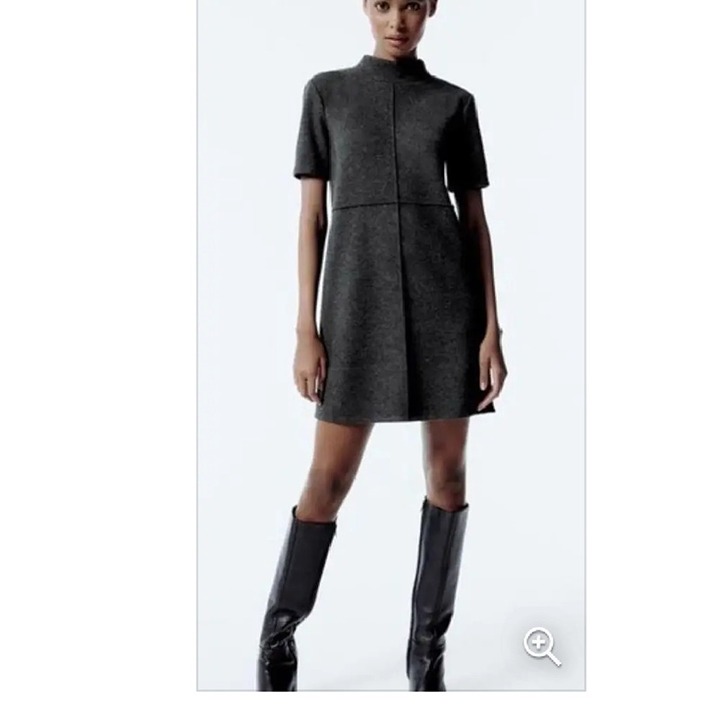 NWOT Zara Short Sleeve Poly/cotton Knit Gray Sweater Dress Size Small