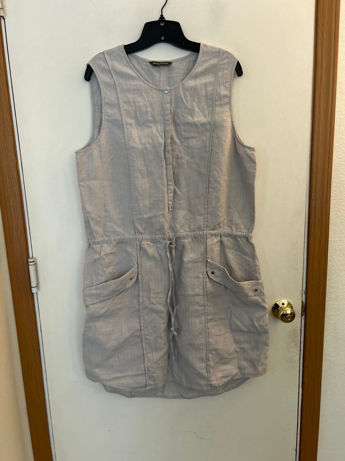 TOMMY BAHAMA XL 100% Linen Metallic Striped Linen Cinch Waist Dress