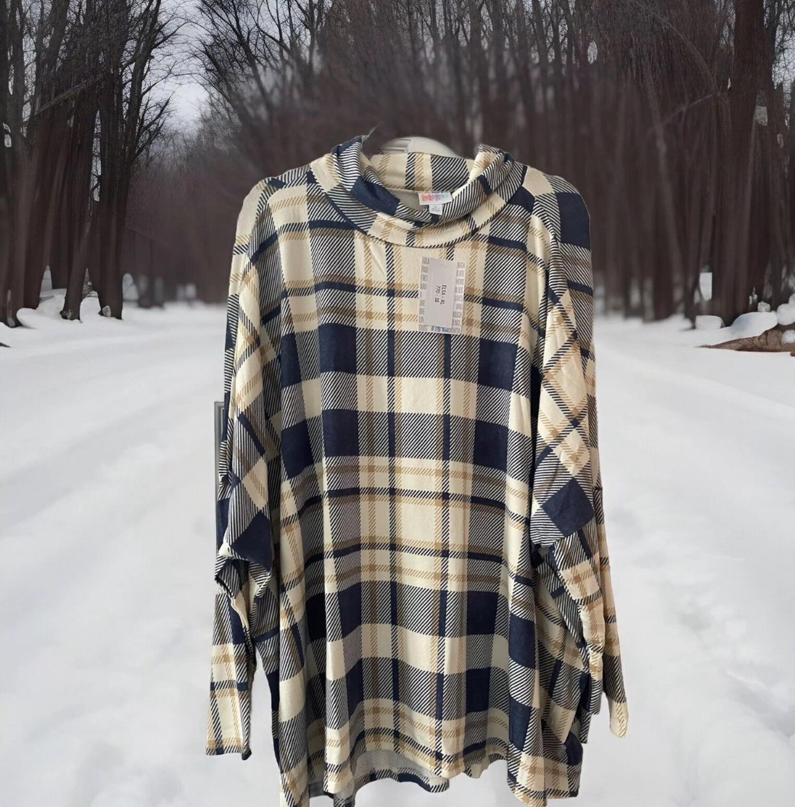 Lularoe Elsa Turleneck Plaid Blues XL NWT