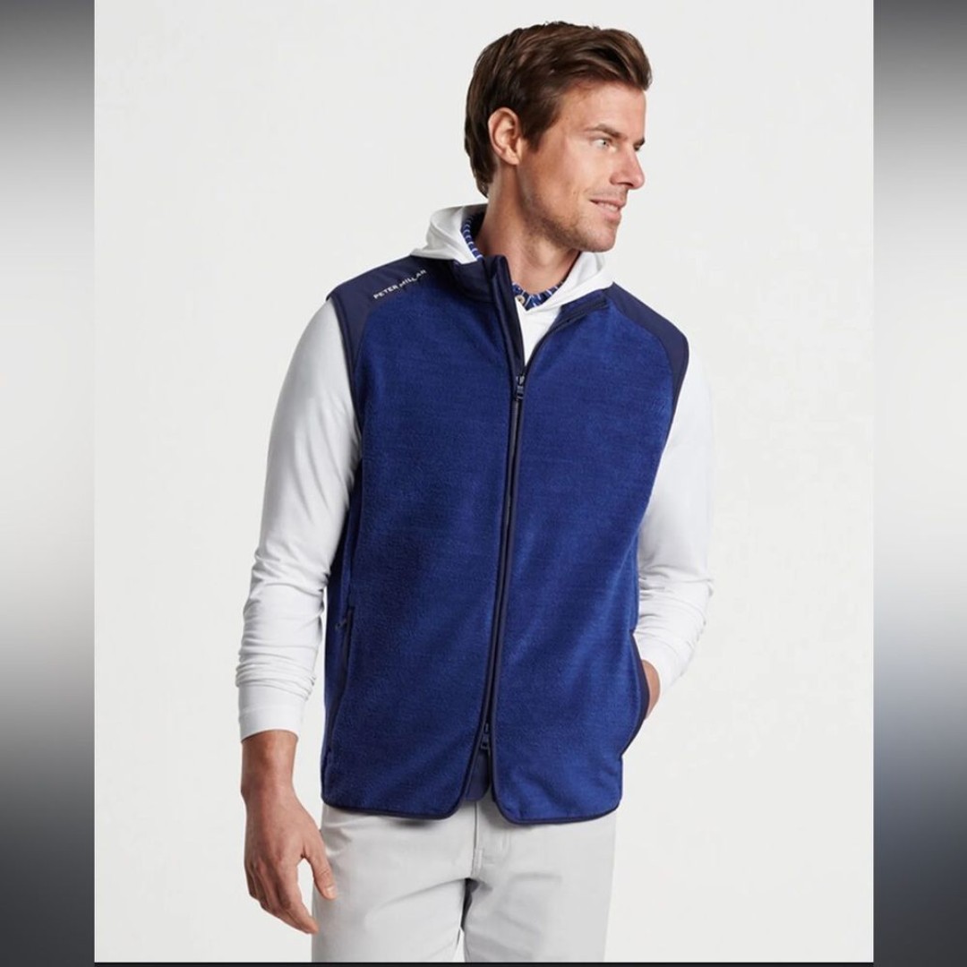 Peter Millar Crown Sport Golf Fleece Fade Vest Navy Size L NWT 225