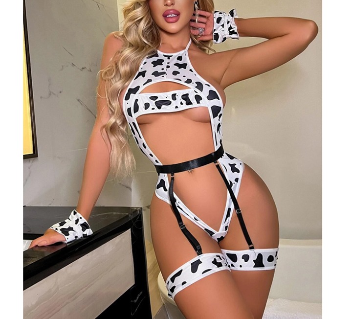 5pack Cow Pattern Cut-out Teddy Bodysuit L2
