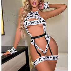 5pack Cow Pattern Cut-out Teddy Bodysuit L2