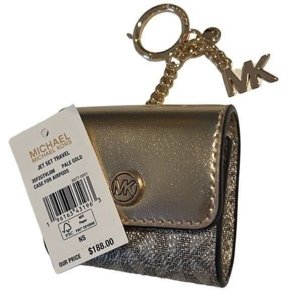 Michael Kors Gold Jet Set AirPods Case Keychain NWT