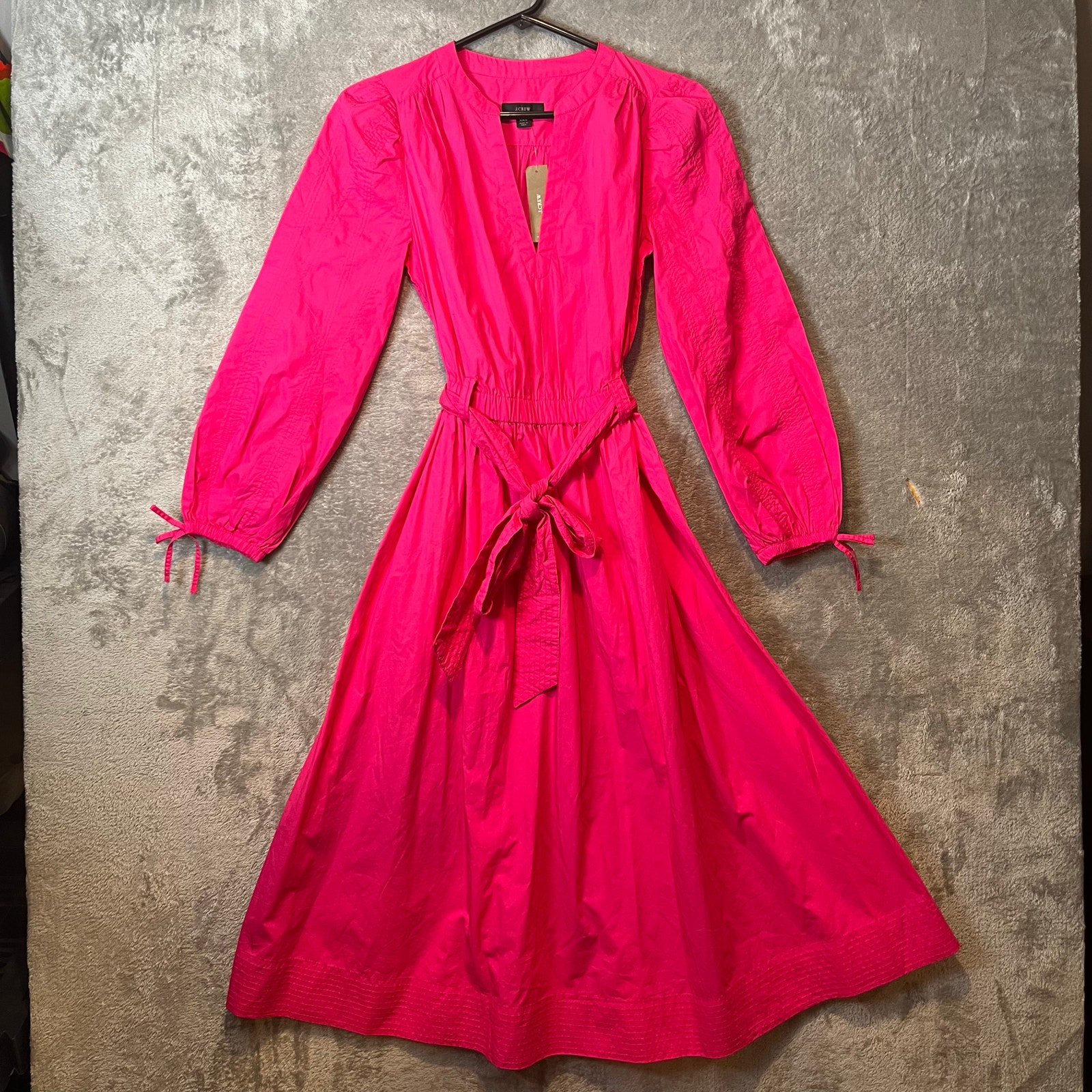 J. Crew Tie-waist V-neck dress Sweet Fuchsia Size XXS A-line Modern Chic New