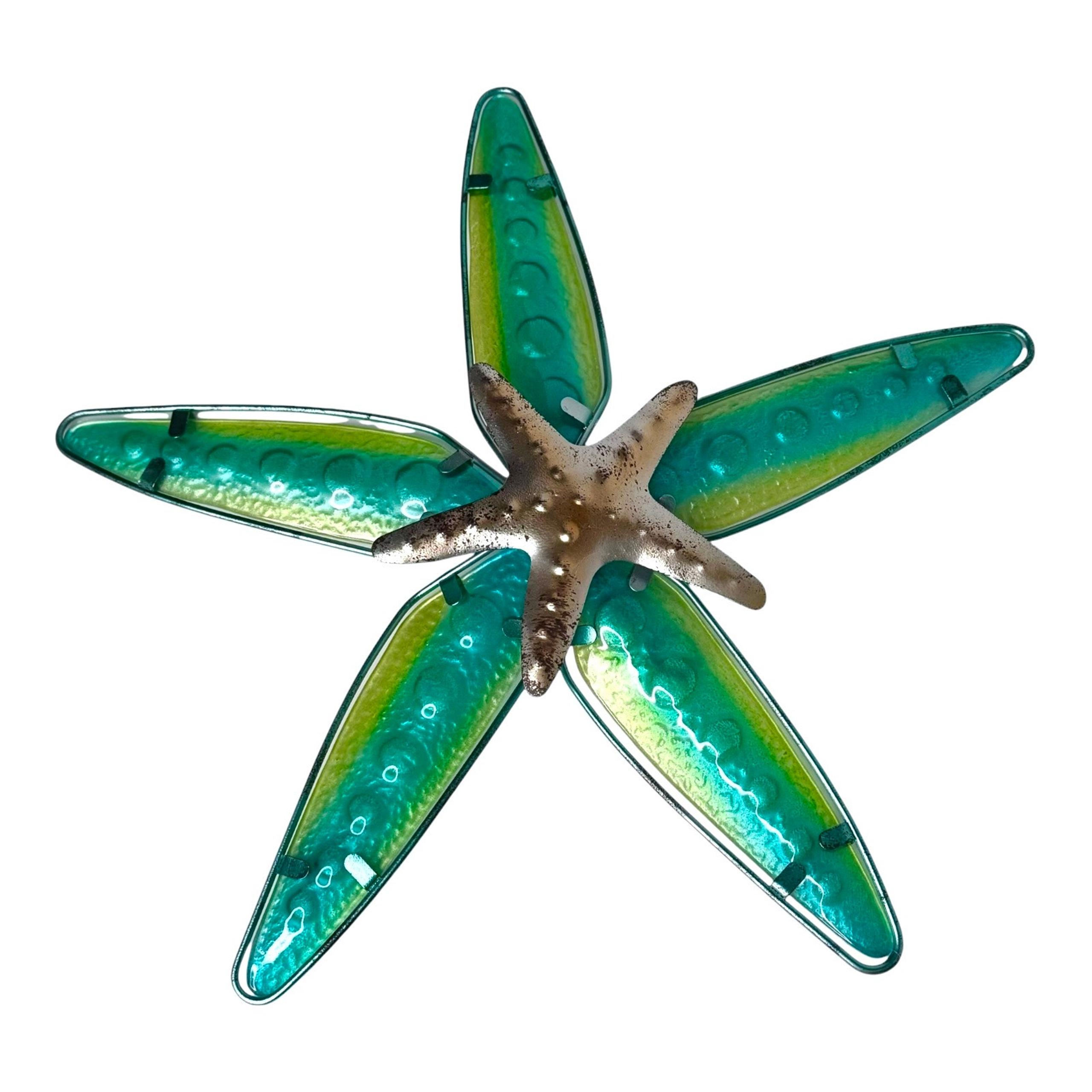 VTG Metal STARFISH ART Wall Hanging 13.5” Nautical Sea Tropical Home Decor Green