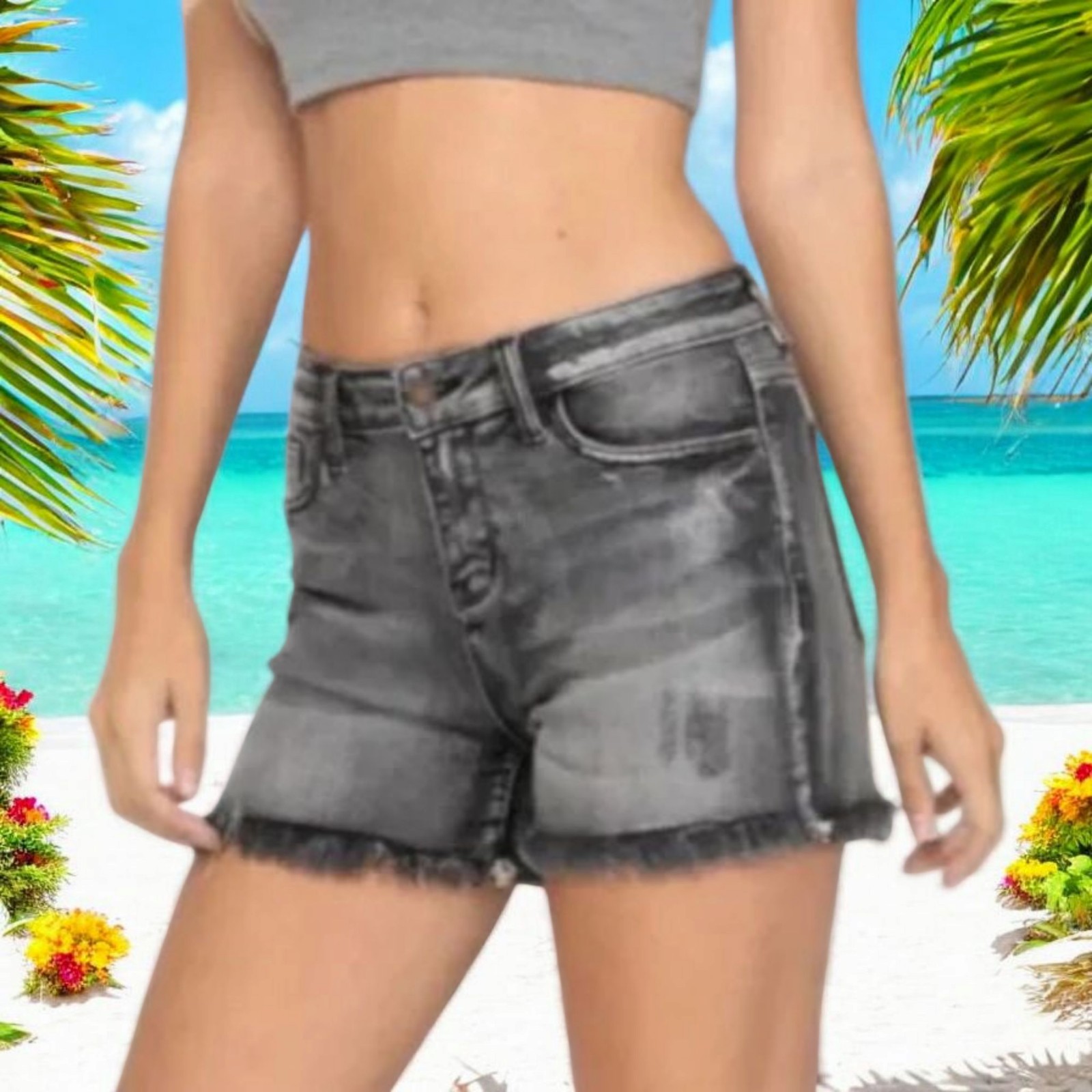 Judy Blue Fray Hem Cut-Off Jean Shorts Women’s Sz 2XL/18W Black EUC
