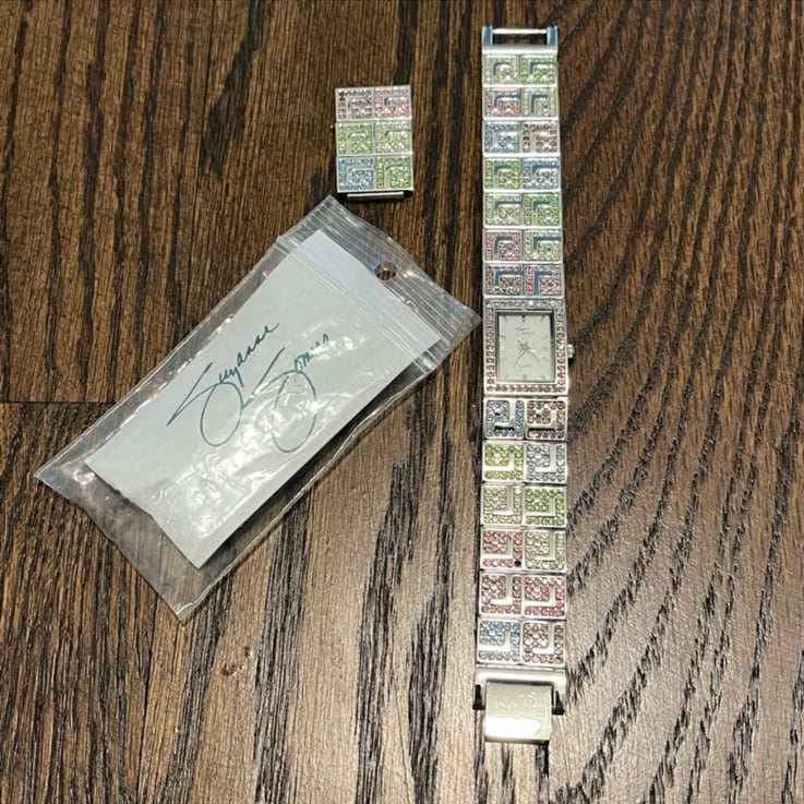 Vintage Silver and Multicolor Square Link Watch