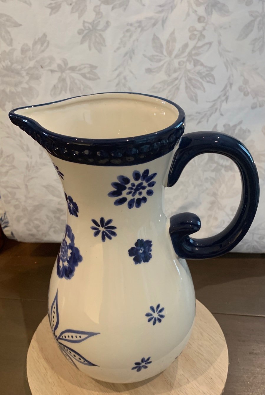 Blanc Blue Pottery Ceramic pitcher 10”