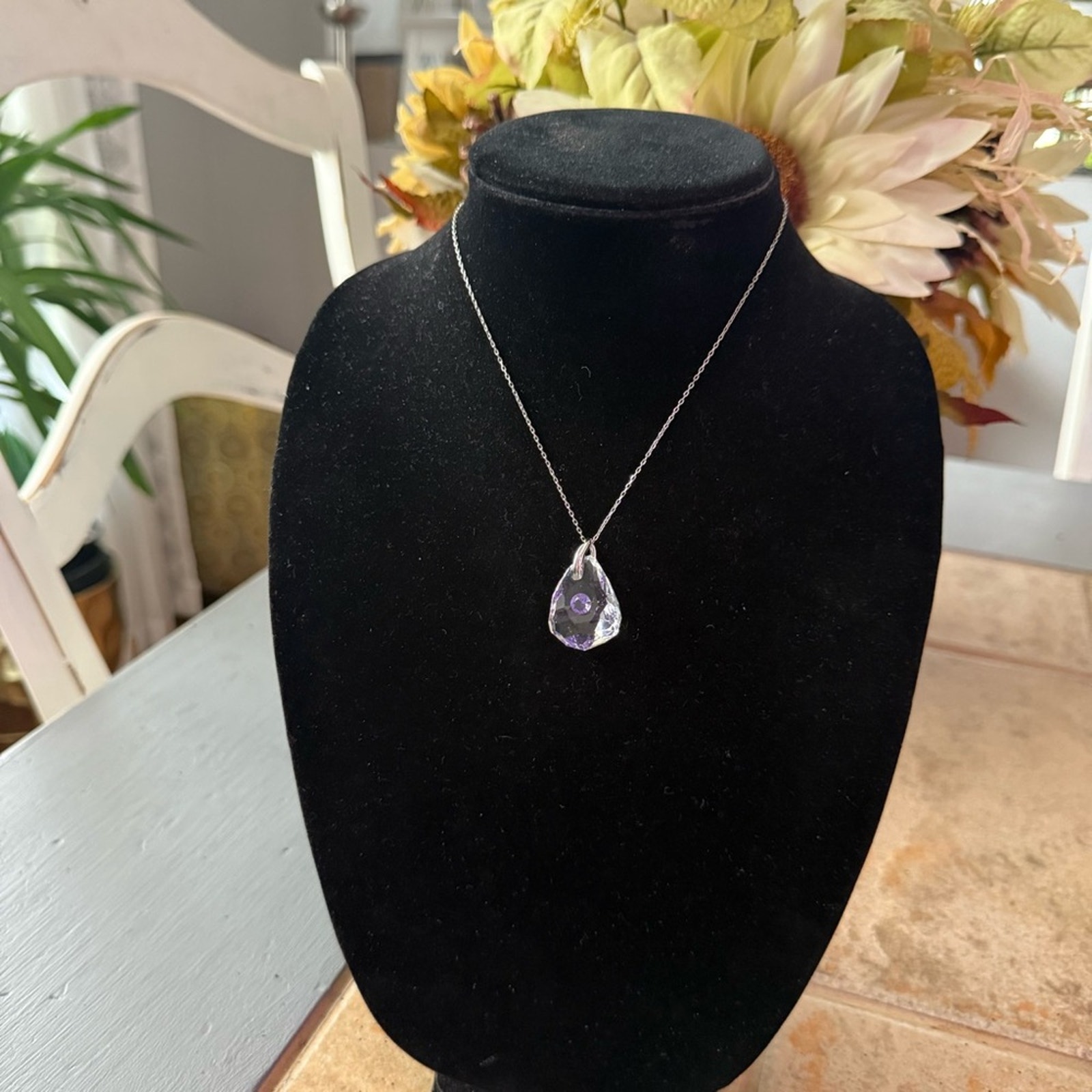 Swarovski Crystal Teardrop Pendant Silver Necklace