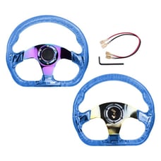 NEW JDM Universal 6-Hole 326mm Vip Blue Crystal Bubble Neo Spoke Steering Wheel