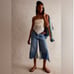 We The Free People Ripple Patchwork Wide Leg Kick Flare Cropped boho Jeans 27 L
