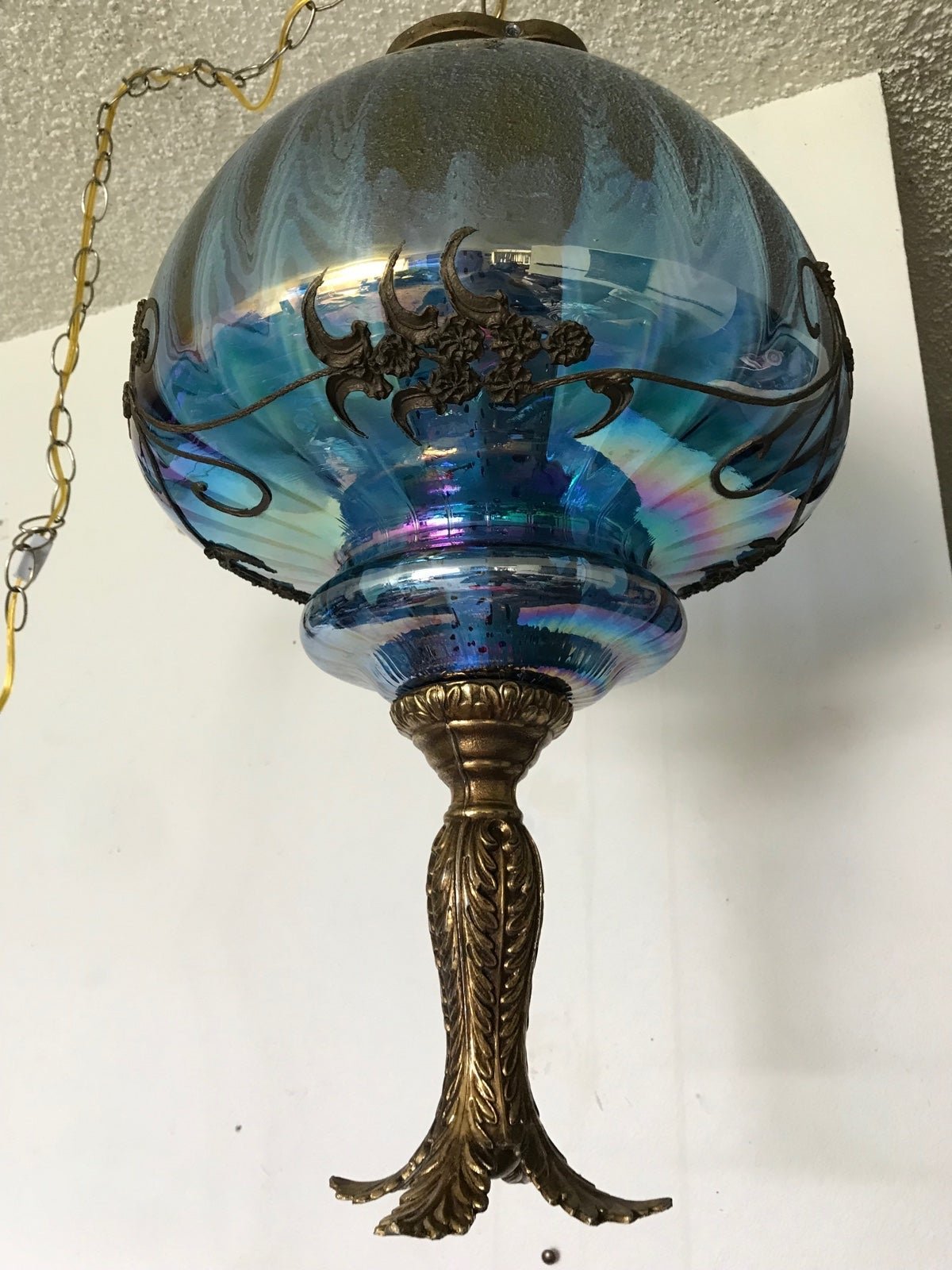 Blue carnival glass Swag lamp Still for sale