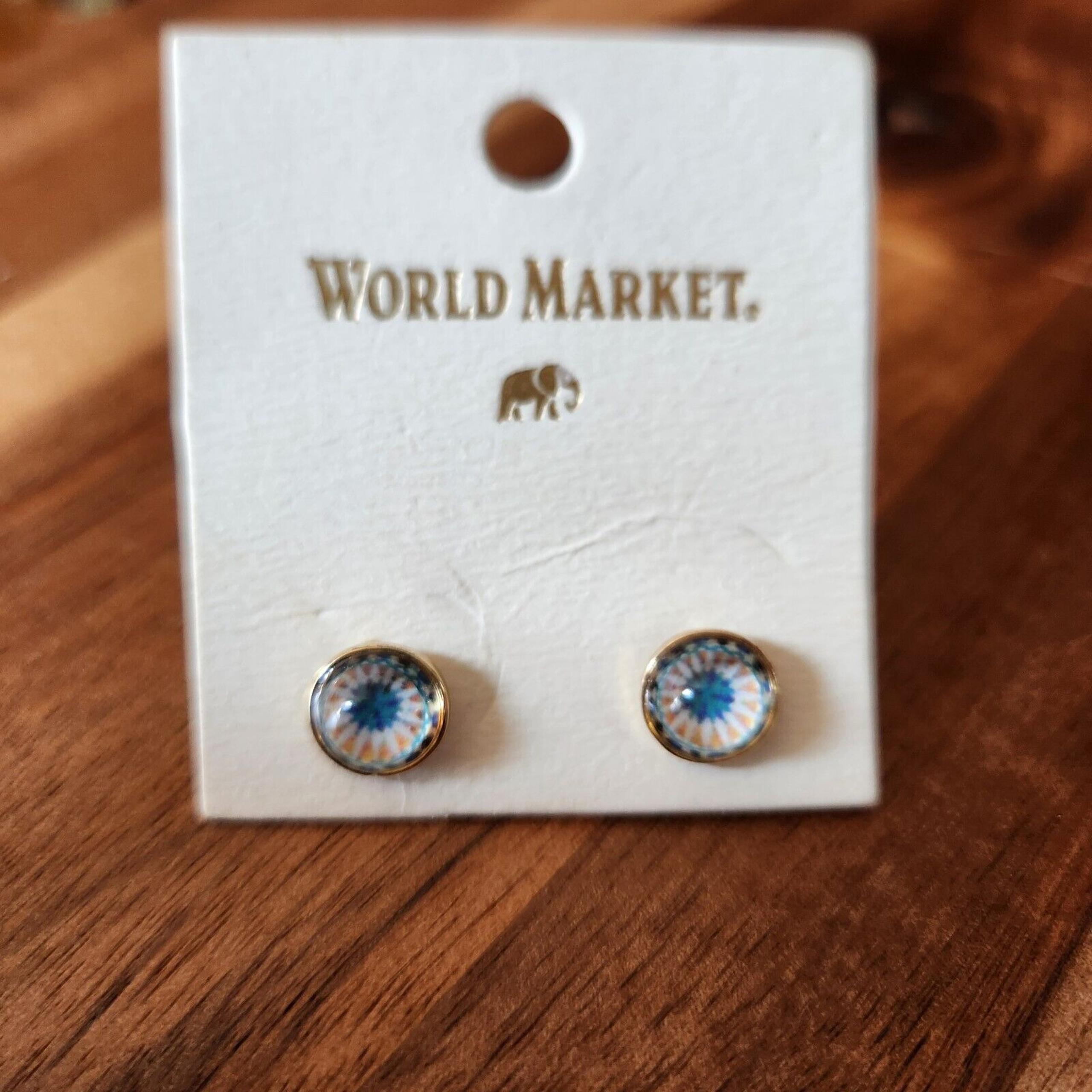 Colorful World Market Earrings Round Studs Goldtone Pierced Ears Jewelry