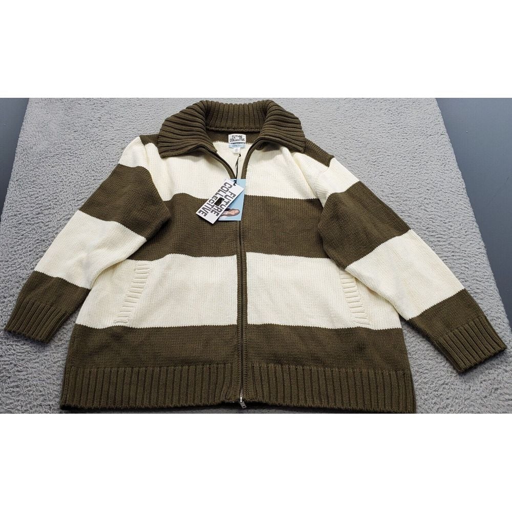 Future Collective Cardigan Sweater Men's 2X Multi Striped Knit Collared Full Zip