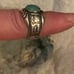 VINTAGE/NATIVE DETAILED, SYMBOLS, OVAL TURQUOISE CABASHON RING