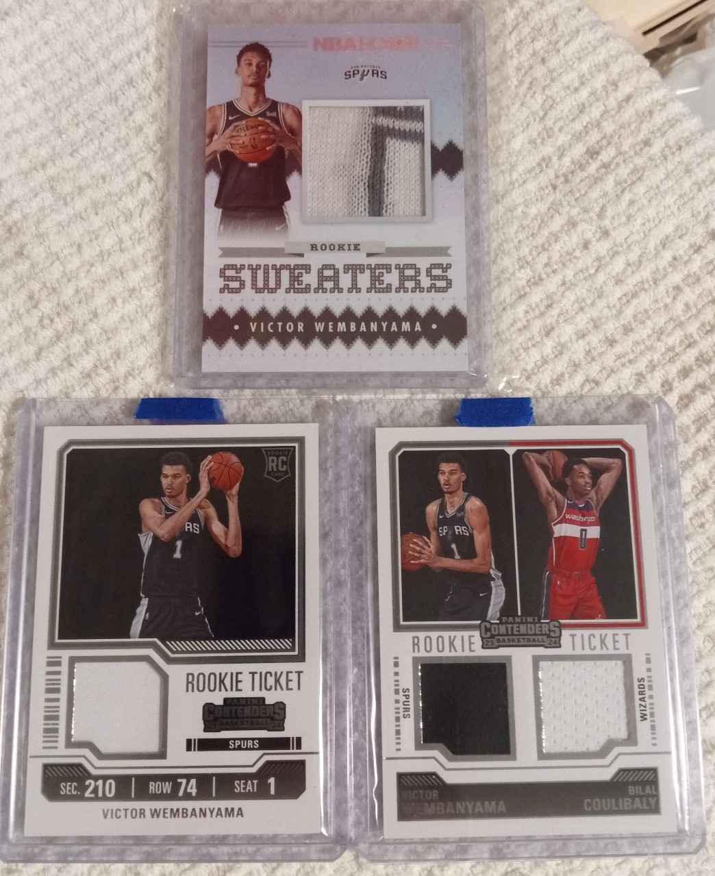 Victor Wembanyama Card Lot- Rookie Sweaters, Rookie Ticket Swatch & Dual Patch