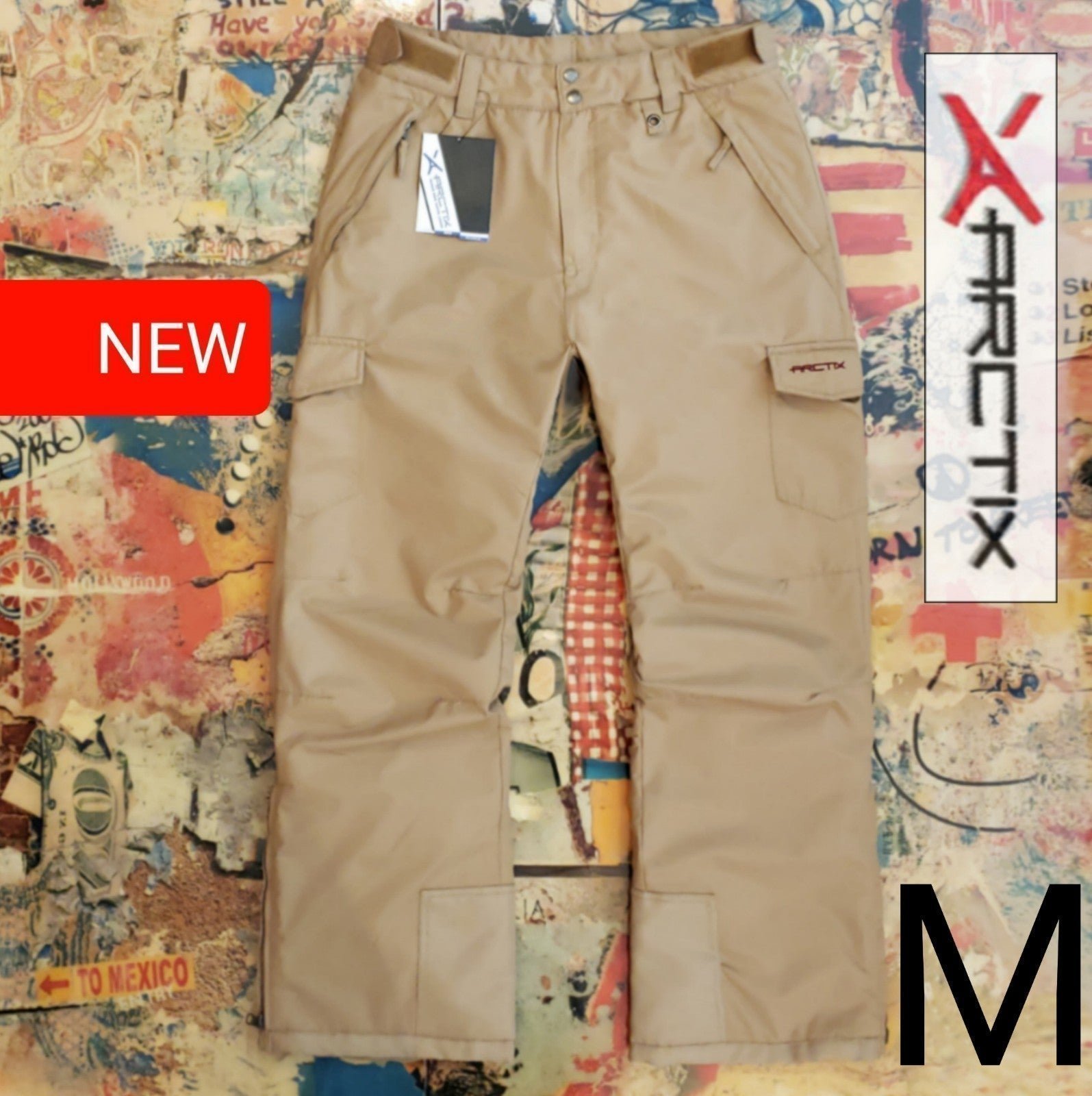 100 New Mens Waterproof Cargo Insulated Khaki Snowboard Pants / Ski Pants! M