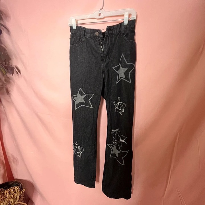 Star graphic distressed bootcut jeans