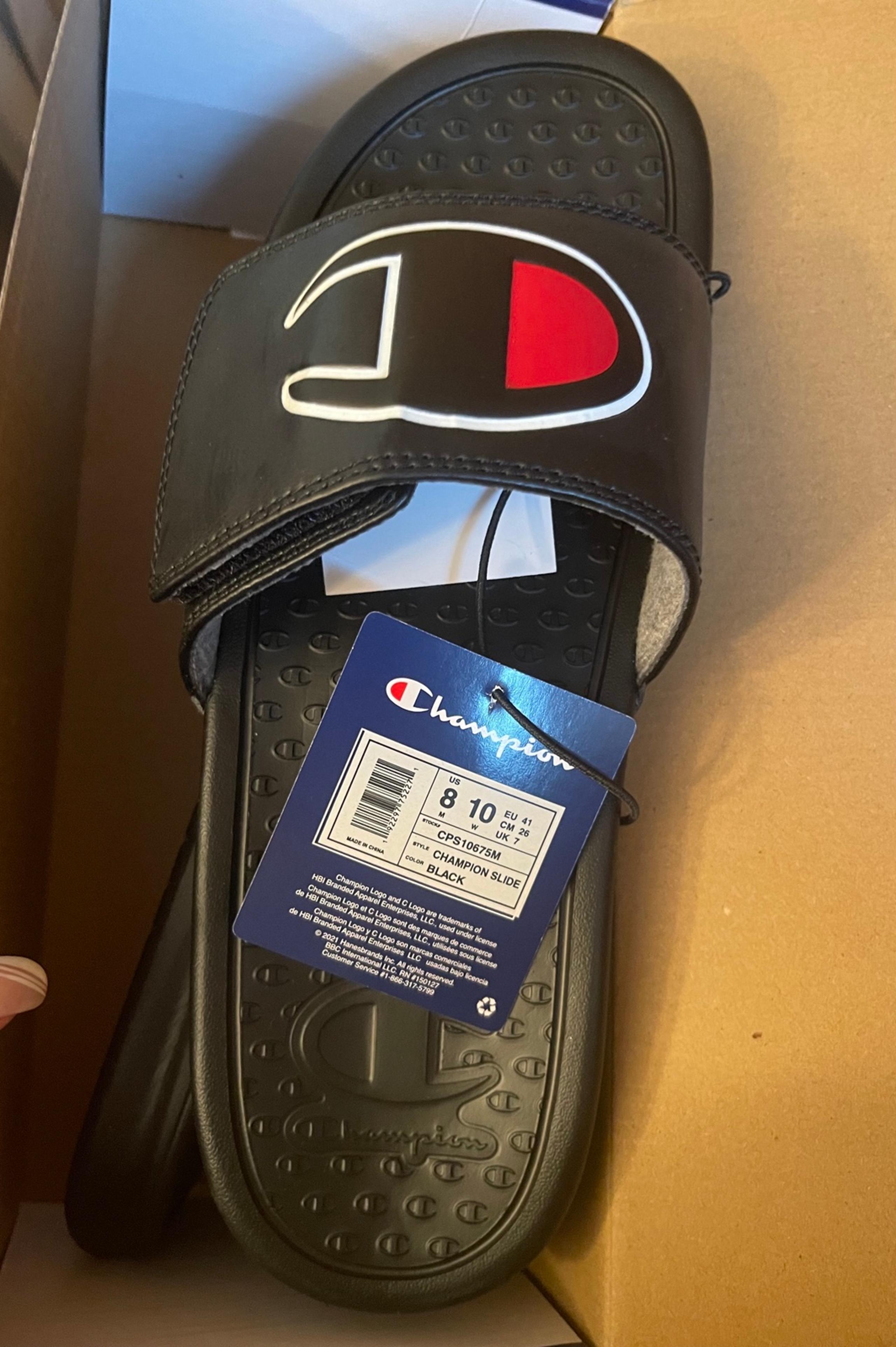 Champion Unisex Lightweight Logo Slides Black withVelcrow Strap