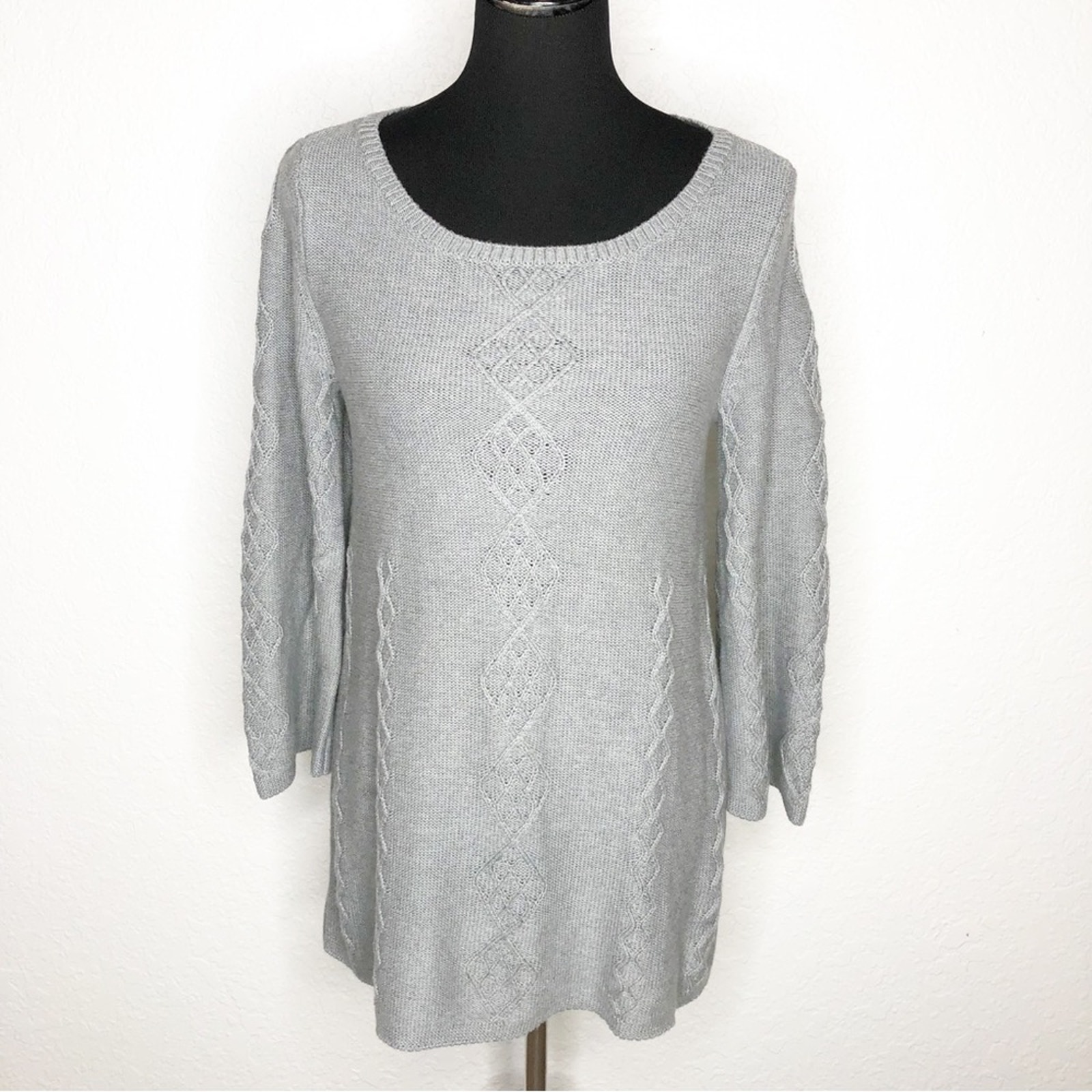 Soft Surroundings gray mixed knit diamond pattern sweater size XS NWT