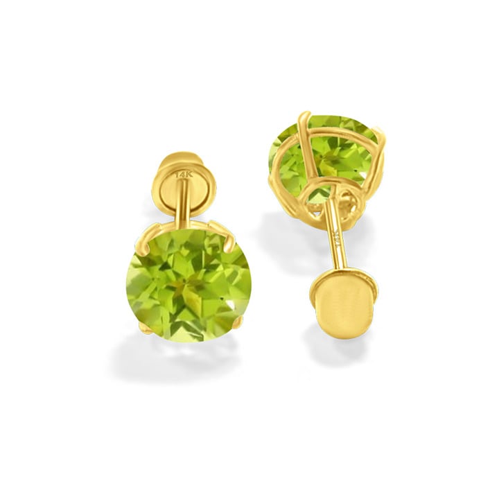 6mm Natural Peridot 14K yellow Gold Round Screw Backing 1 Pair Stud