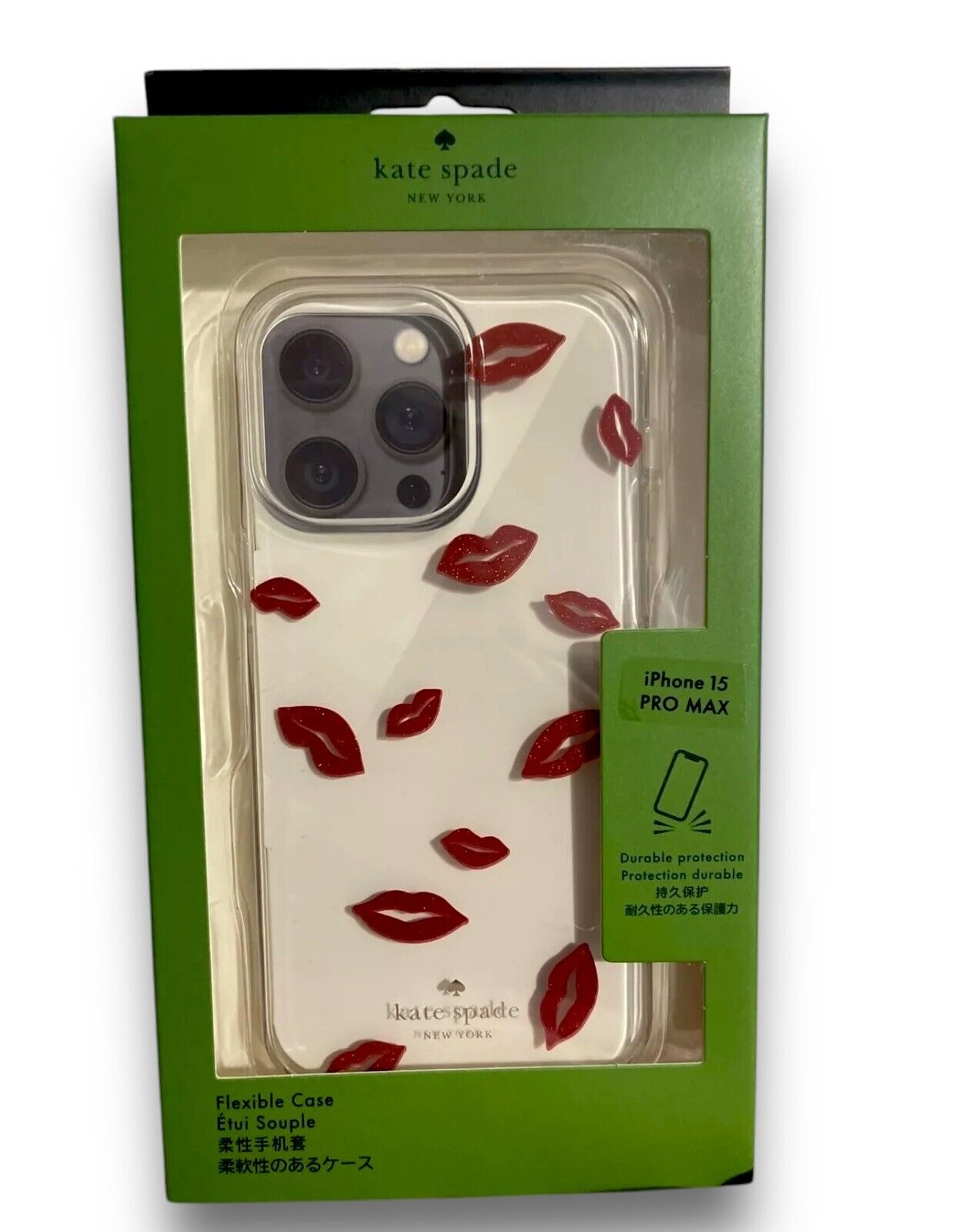 KATE SPADE iPhone 15 Pro MAX Clear phone case w Lip Toss Print NEW