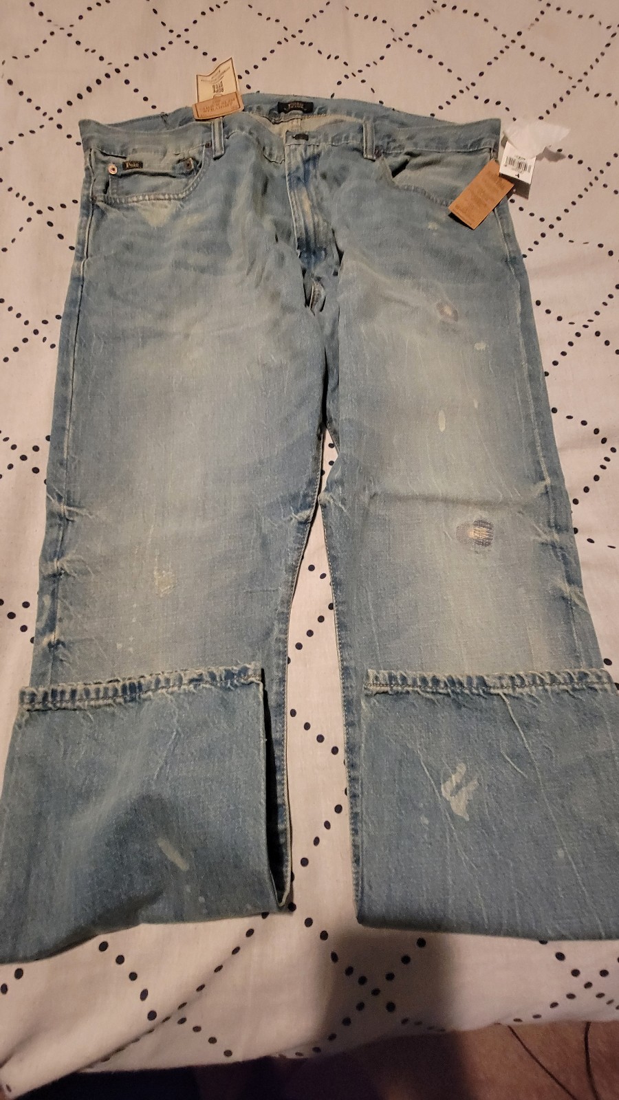 Men's Distressed blue Polo jeans. Varick Slim Straight Fit size 40x32.