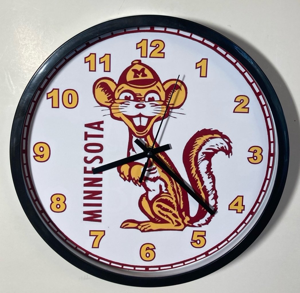 Minnesota Golden Gophers nostalgic logo battery wall clock