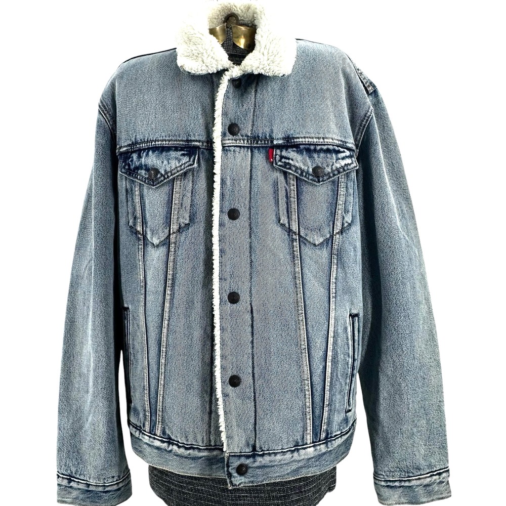 Vintage Levi's Premium Sherpa Lined Denim Trucker Jean Jacket Mens Sz Large
