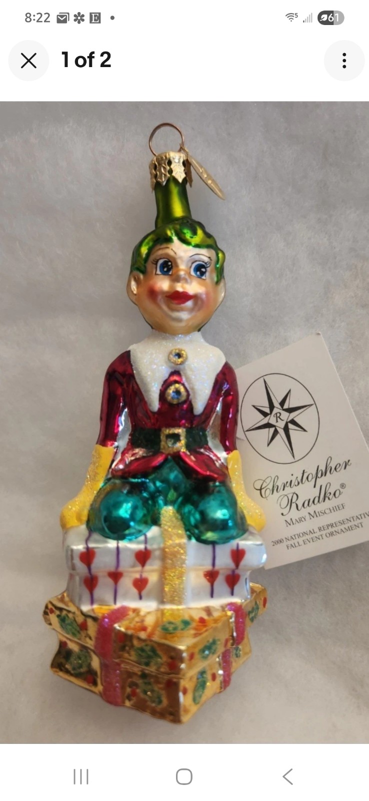 Christopher Radko 'Mary Mischief' handpainted & handblown glass ornament, Mint!