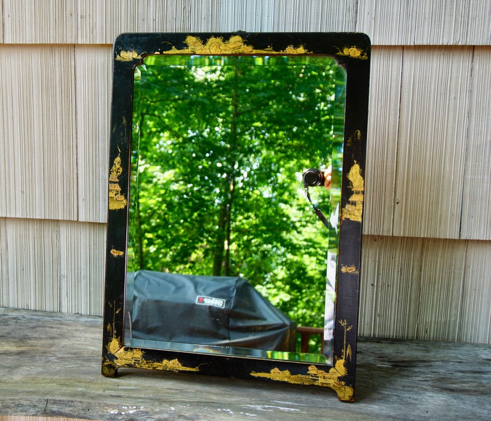 George II Japanese Lacquer Wall or Standing Dual Purpose Mirror with Gilt Work