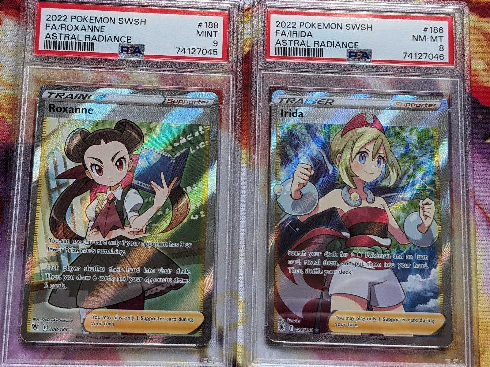 PSA 9 + 8 MINT - SEQUENTIAL PSA #'s Irida 186/189 + Roxanne 188/189 Full Art SET