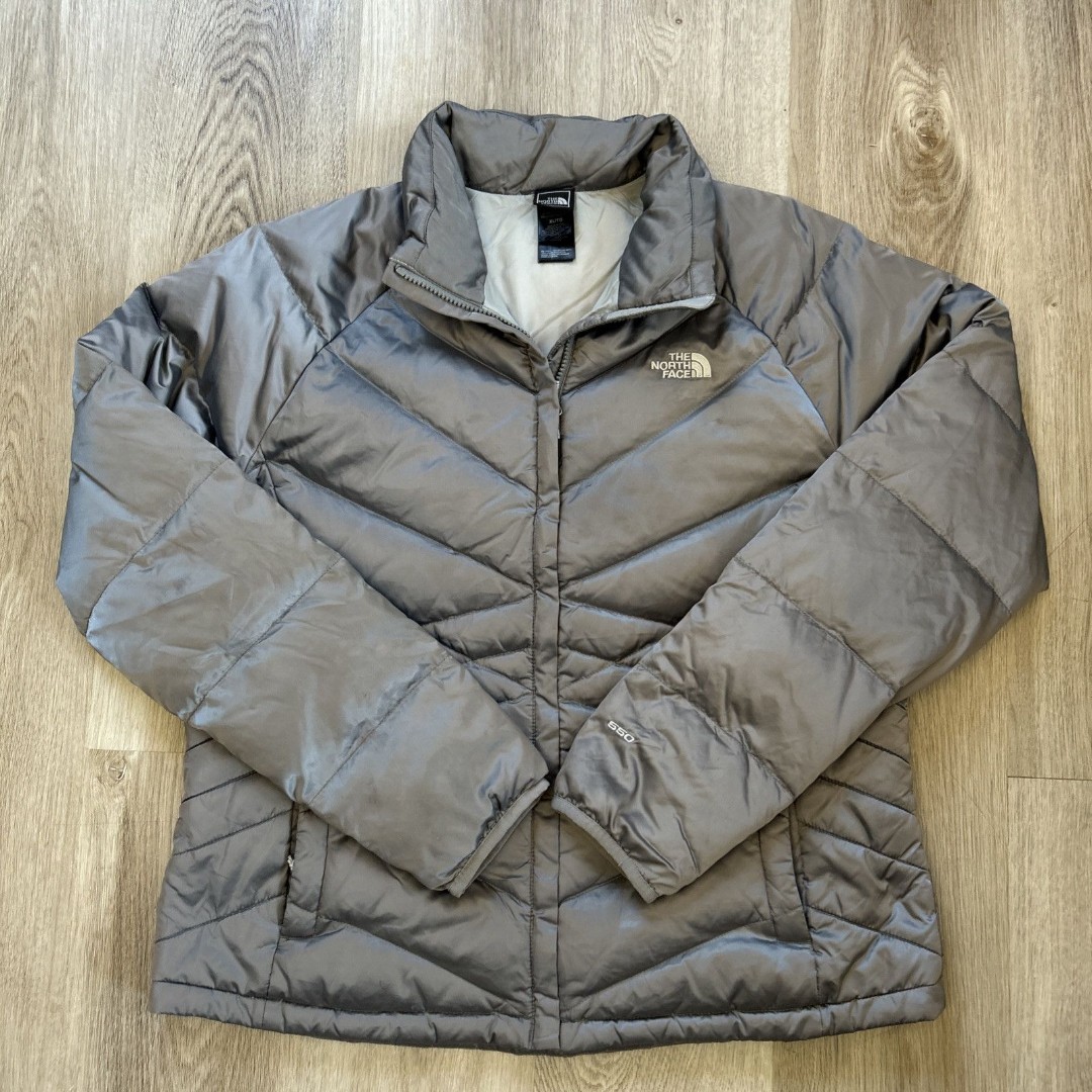 North Face Women's XL Puffer Jacket Gray 550 Goose Down Aconcagua Full Zip Coat