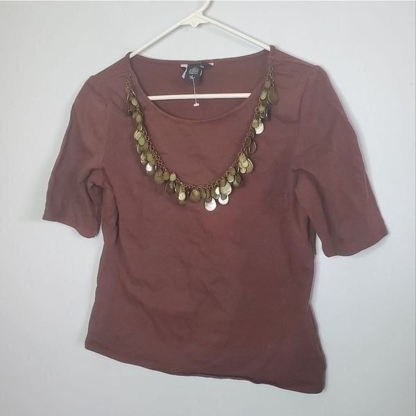Moda International L Brown Top Built In Necklace Top Dangle Design