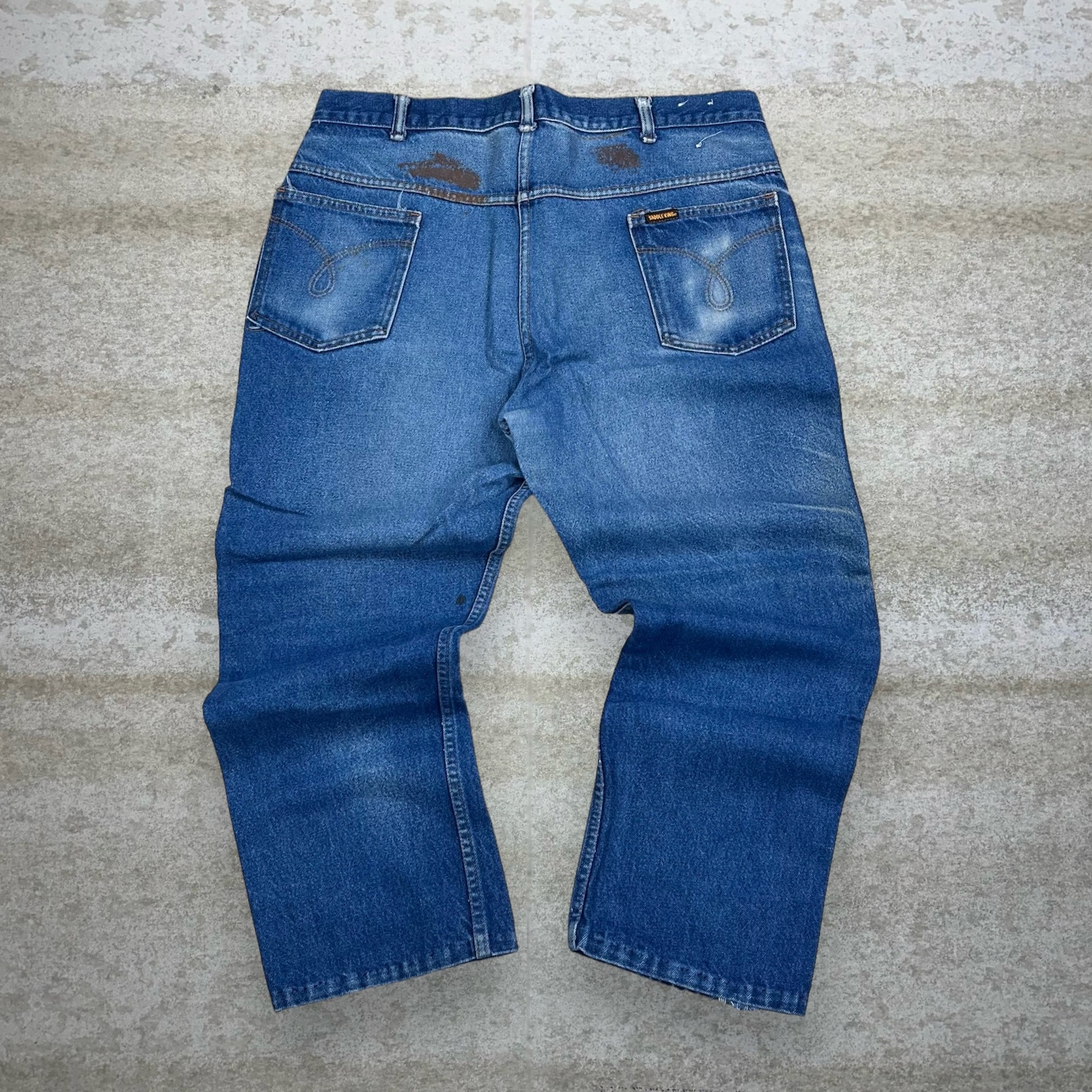 True Vintage Saddle King Jeans Medium Wash Denim Thrashed Work Wear Baggy 70s