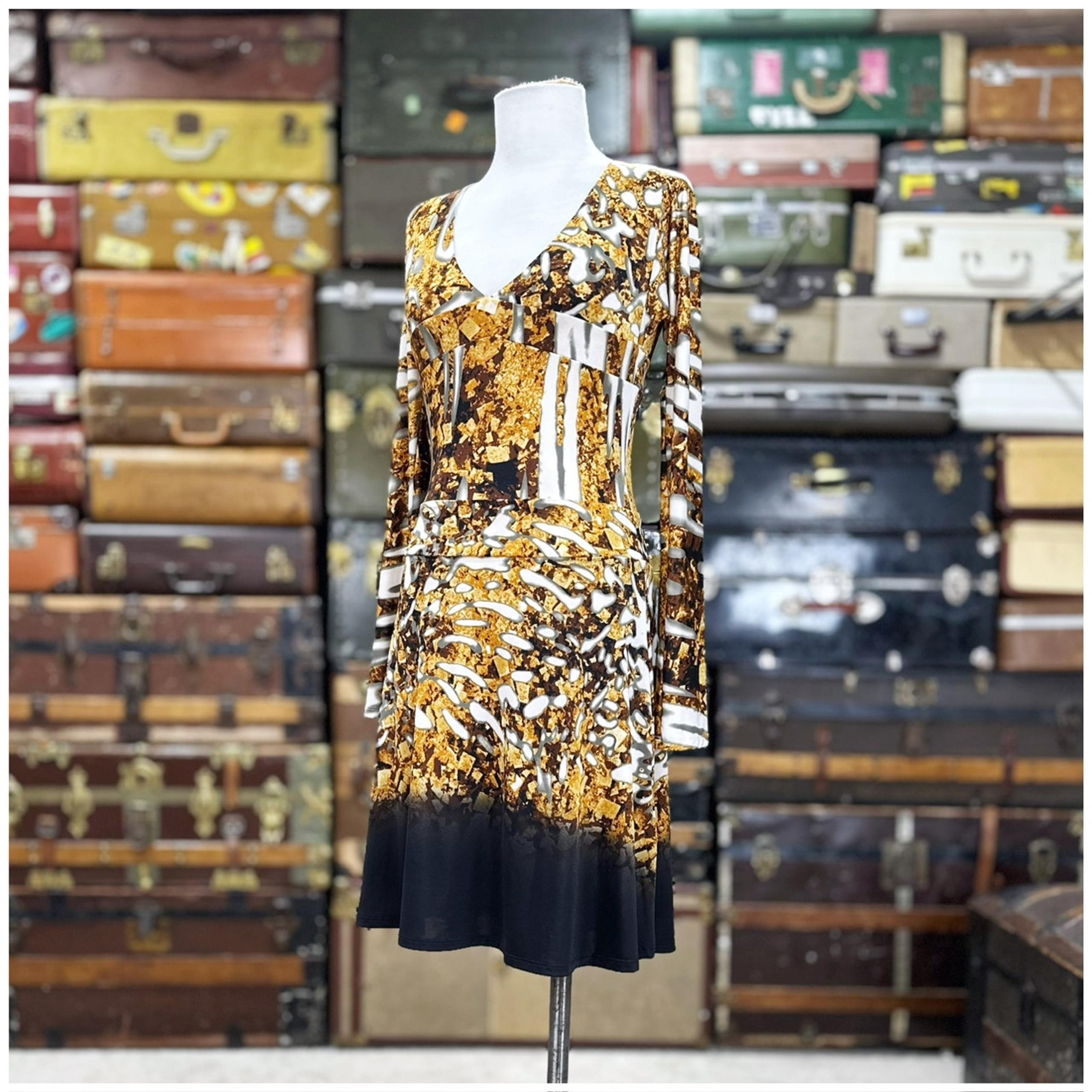 Just Cavalli Womens Dress EU Size 40 US Size Small Animal Print Black Gold Brown