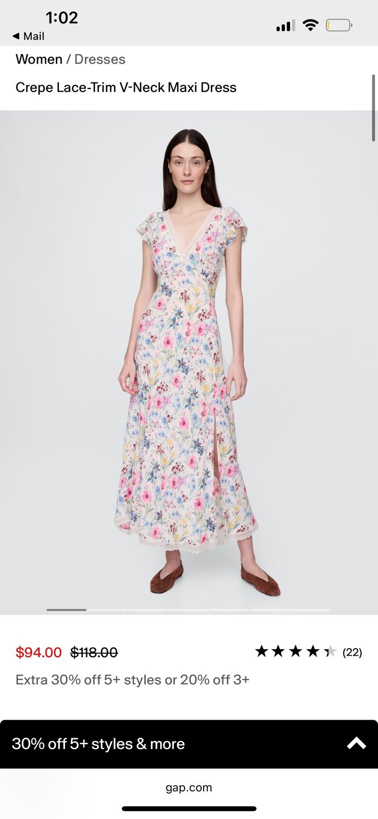 Gap lace trim v-neck floral maxi dress