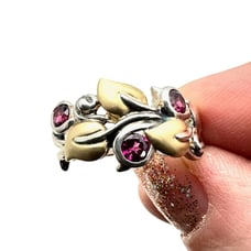 Barbara Bixby Womens Ring Sterling Silver 18K Gold Red Garnet Vine Band Size 8