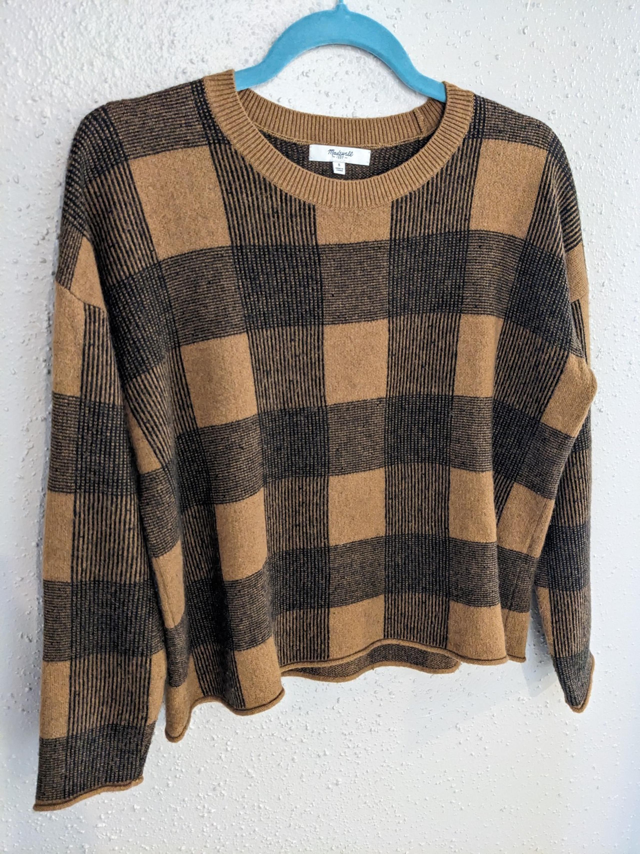 Madewell Brown Black Plaid Women's Wool Blend Sweater