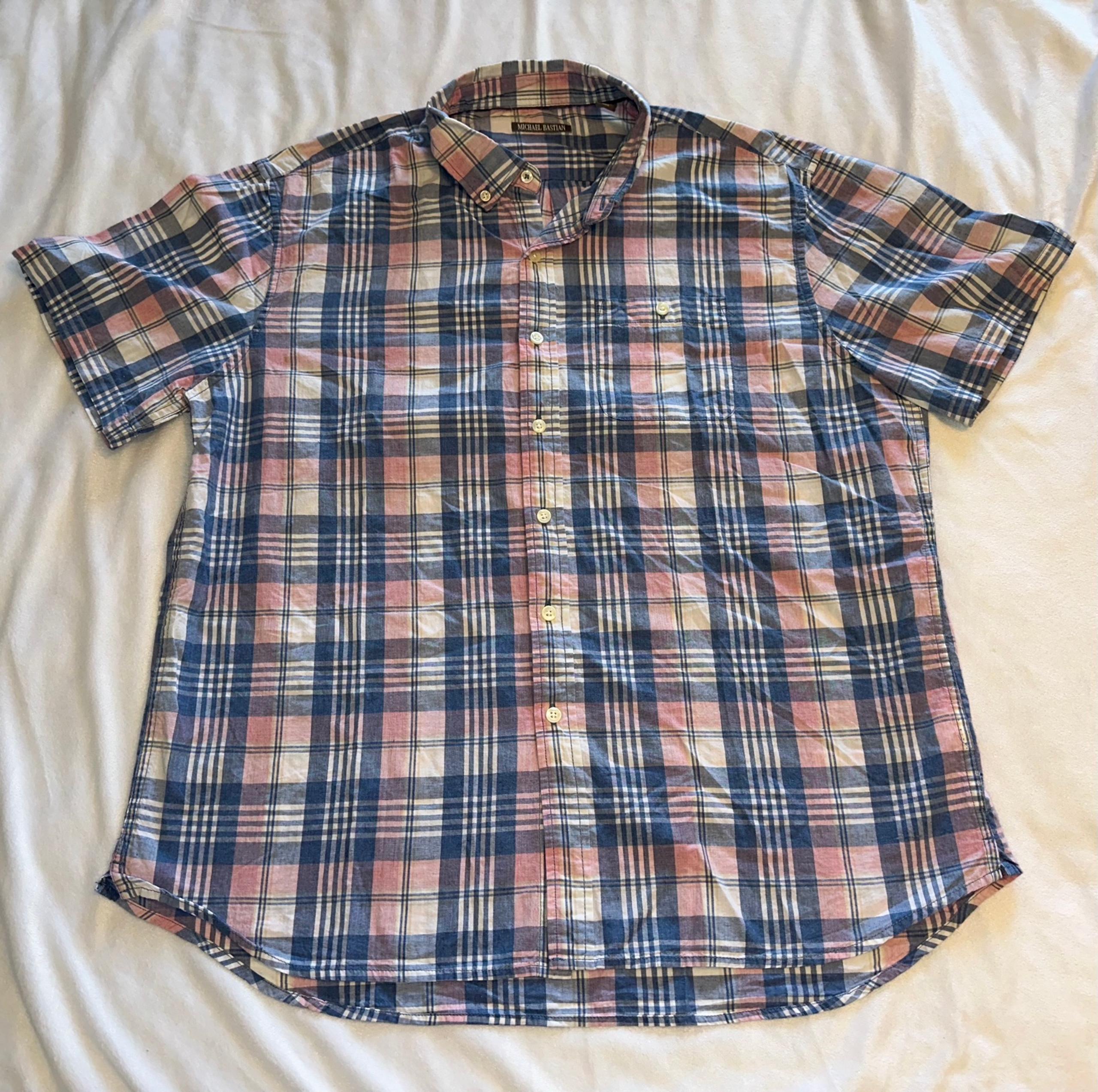 Michael Bastian Button Shirt Mens Blue Pink Plaid S/S- Size XL