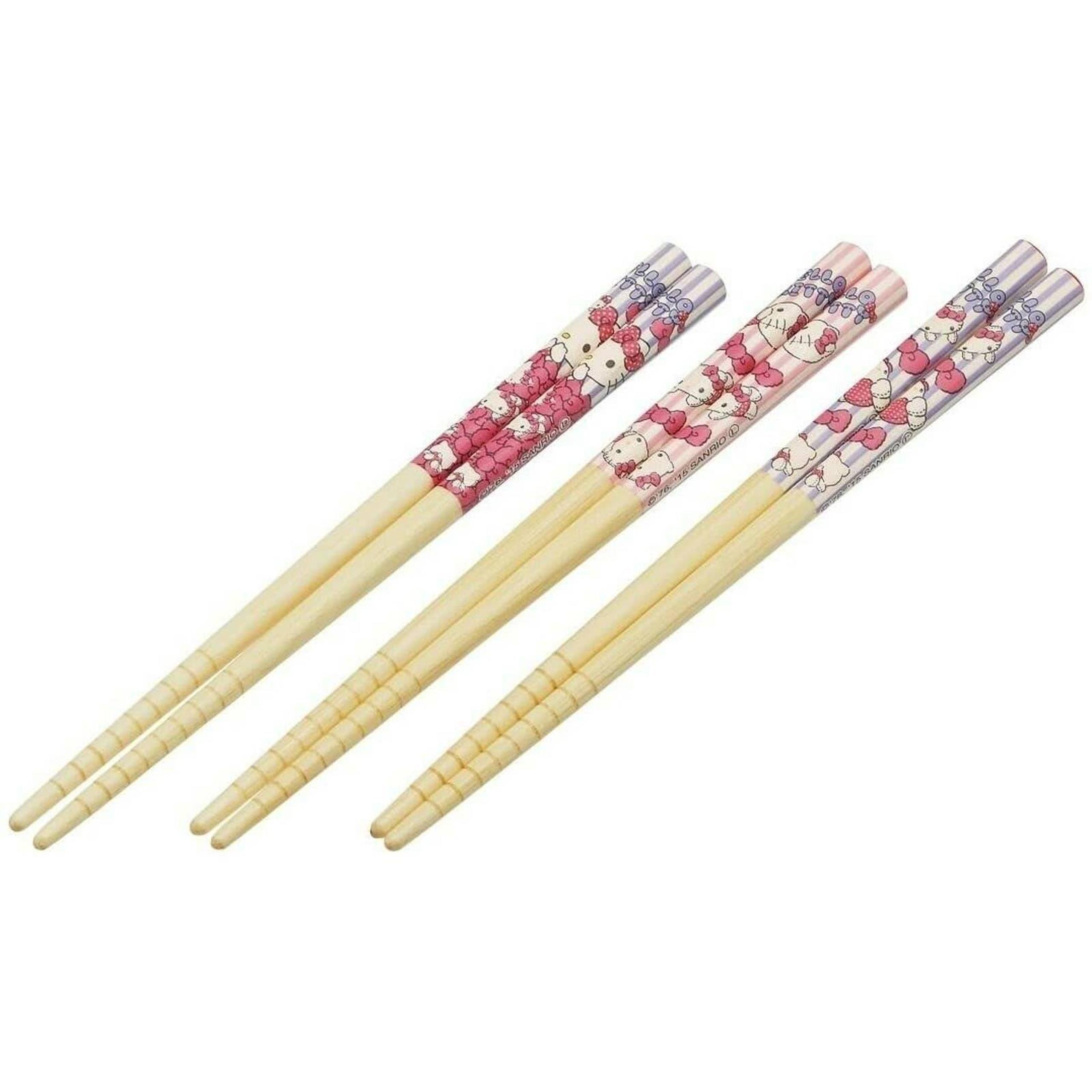 3 pc Hello Kitty Chopsticks Bamboo Sanrio Japanese Anime Cat Cute Kawaii Pink