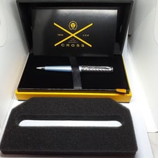 CROSS ballpoint pen, aqua blue with silver decorations, comes with a gift box.