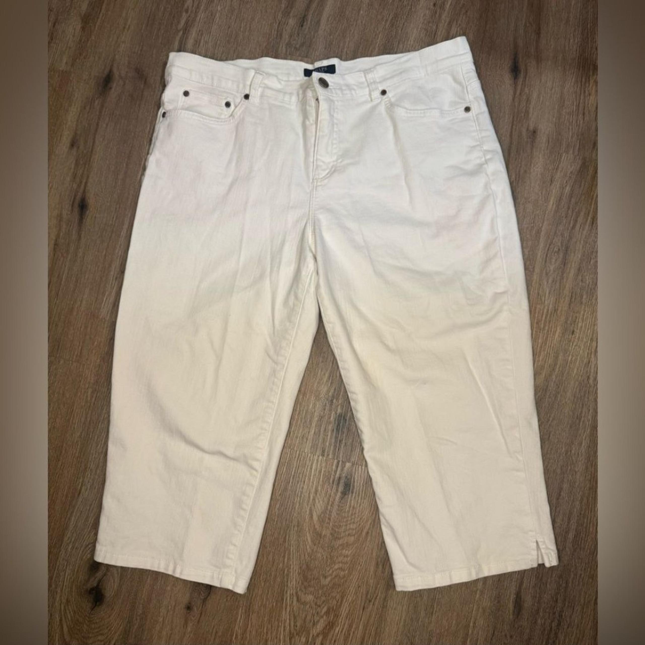 Chaps Ralph Lauren Women’s White Denim Capris Stretch Petite Jean Size 14P