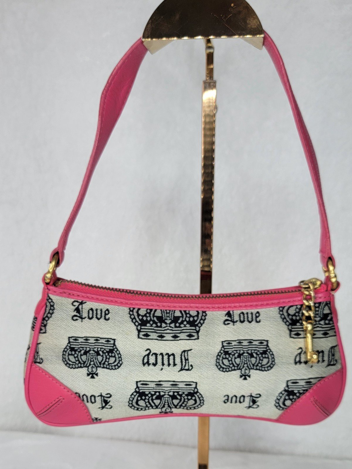 Juicy Couture Rare Vintage 2004 Mini Crown Love Pink Leather Shoulder Handbag