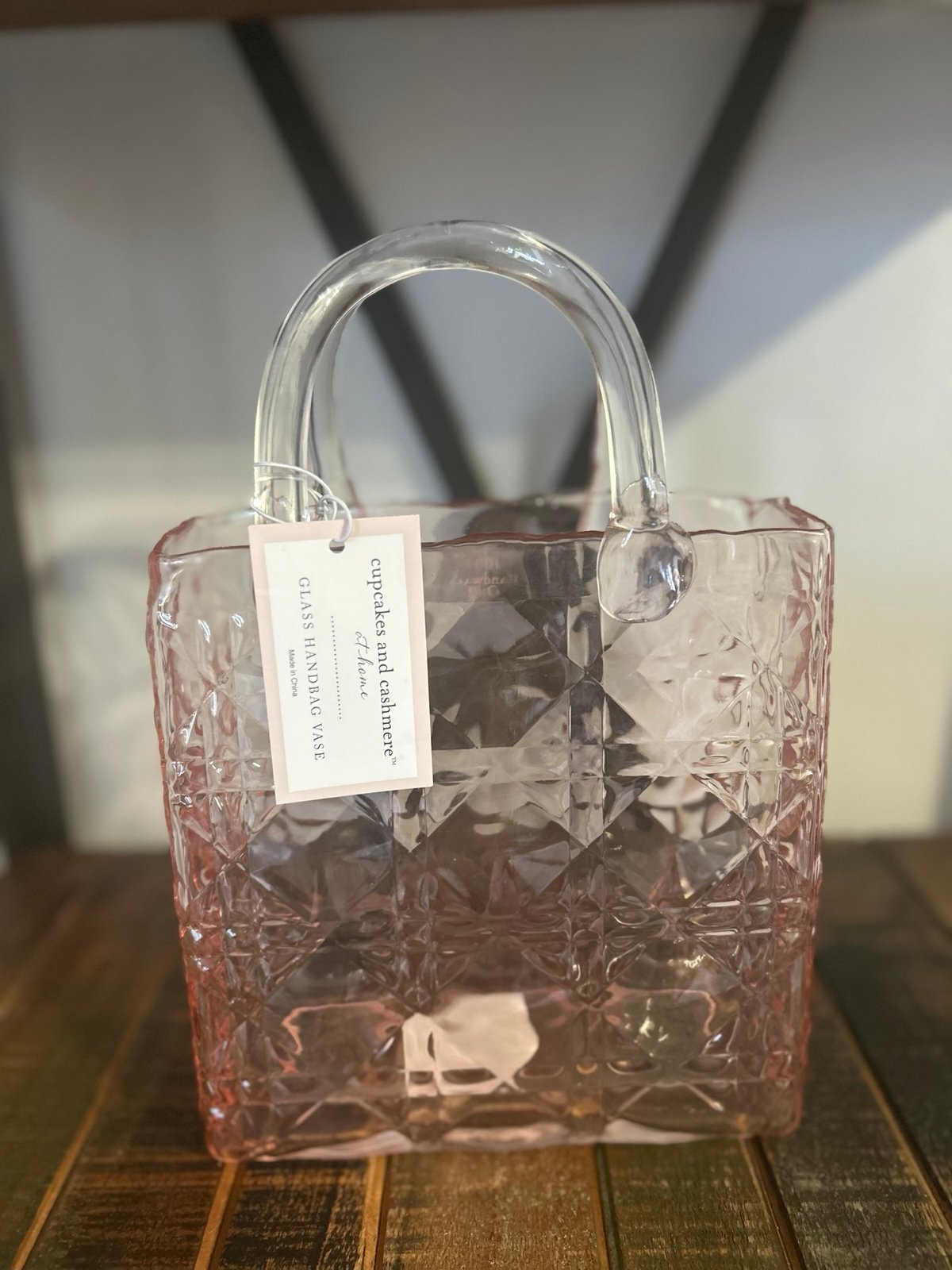 Cupcakes And Cashmere Pink Glass Quilted Handbag Vase VIRAL Shabby Chic NEW