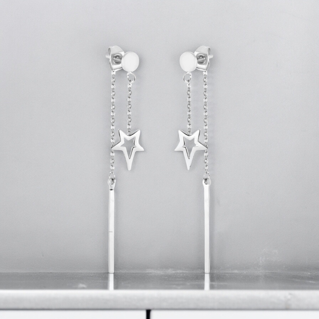 NEW 18K white gold plated star dangle drop chandelier earrings jewelry B28A
