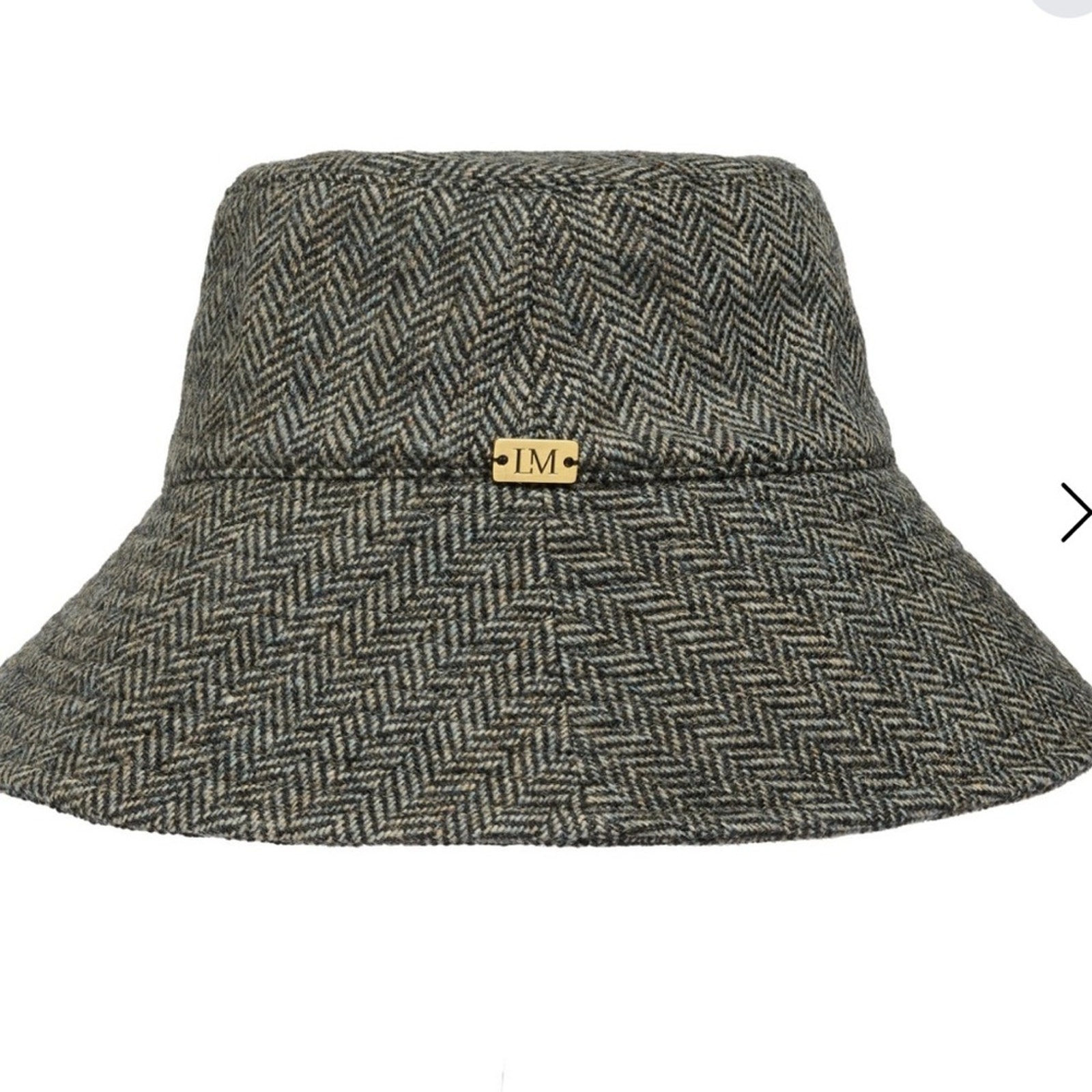 Lorna Murray Cove Bucket Hat Cambridge -Charcoal Black Chevron Tweed Size Medium