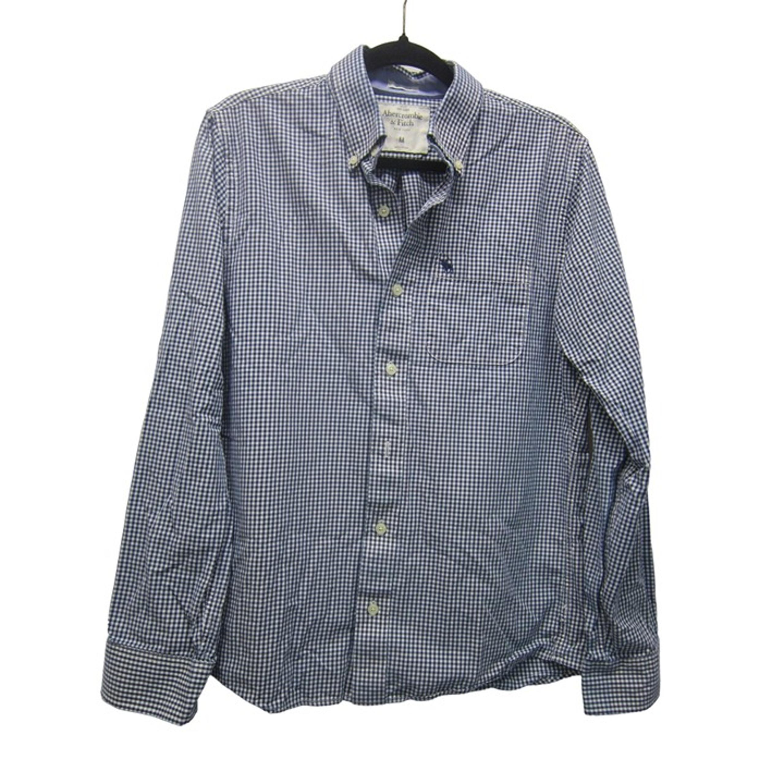 Abercrombie & Fitch Muscle Style-Navy Gingham Mens Button Up Dress Shirt Medium