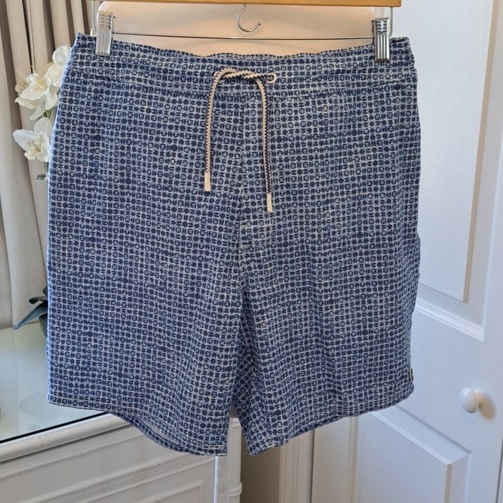 Johnnie-O Mens Blue/White 7 Swim Trunks Mesh Undershorts Elastic Waist LG