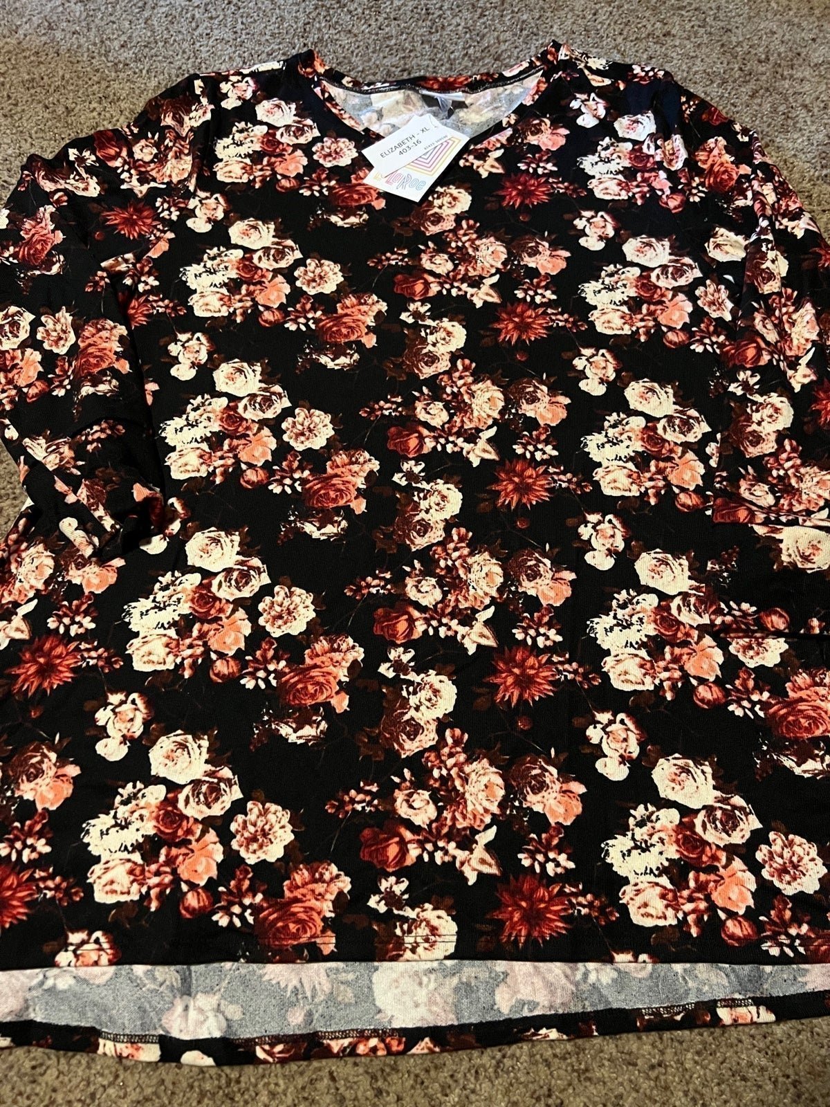 Lularoe Elizabeth Blush Rose Blossoms XL 18/20 Extra Large Long Sleeve New LLR